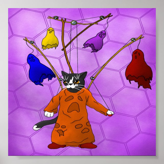 Cute Halloween Cat Halloween Puppet Master of Ghos Poster (Framsidan)