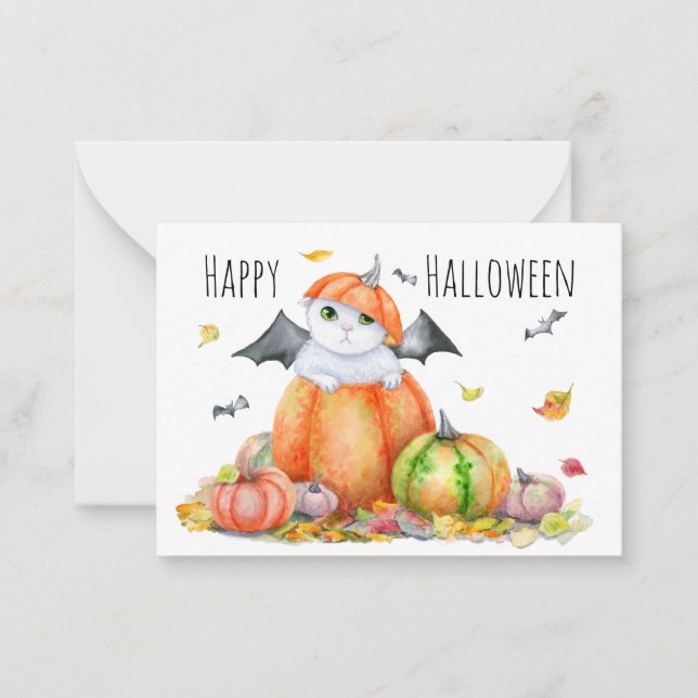 Cute Halloween Cat in Pumpkin Anteckningskort (Framsida)