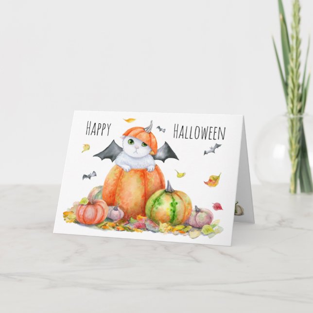Cute Halloween Cat in Pumpkin Kort (Framsida)