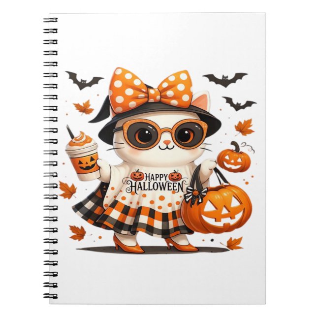 Cute Halloween Cat - Kawaii Witch Kattunge med Pum Anteckningsbok (Framsidan)