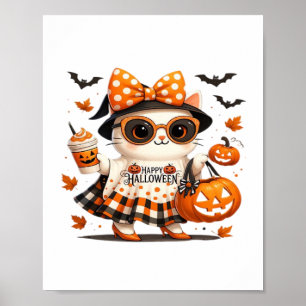 Cute Halloween Cat - Kawaii Witch Kattunge med Pum Poster
