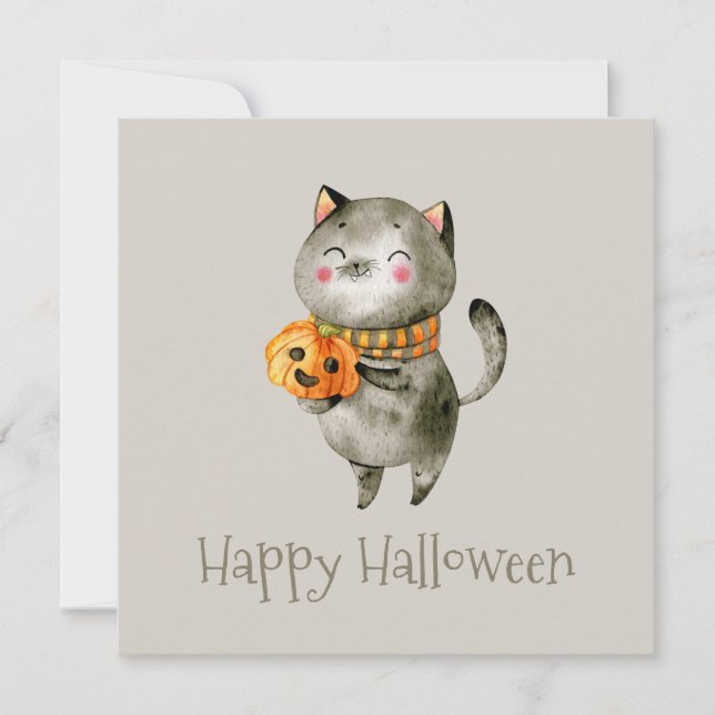 Cute Halloween Cat med Pumpkin | Gruppinbjudan Inbjudningar (Framsida)