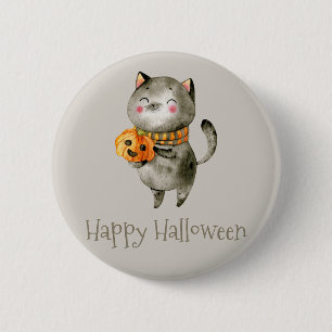 Cute Halloween Cat med Pumpkin Knapp