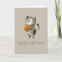 Cute Halloween Cat med Pumpkin | Kort för hälsning
