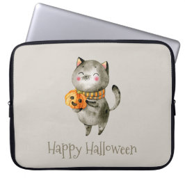 Cute Halloween Cat med Pumpkin | Laptop sleeve