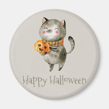 Cute Halloween Cat med Pumpkin | Magnet
