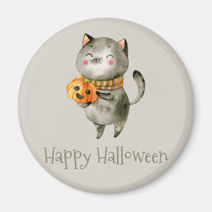 Cute Halloween Cat med Pumpkin   Magnet