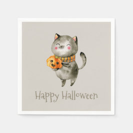 Cute Halloween Cat med Pumpkin | Napkin Pappersservett