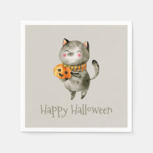 Cute Halloween Cat med Pumpkin   Napkin Pappersservett