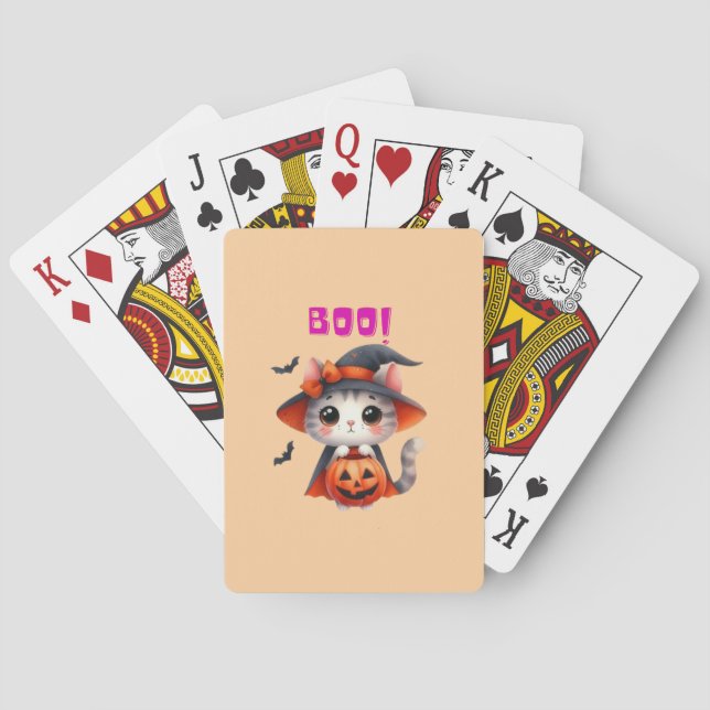 Cute Halloween Cat med Pumpkin och Witch Hat Deco Casinokort (Baksidan)