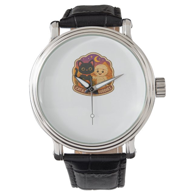 Cute Halloween Cat och Mummy Embroidery Patch Stic Armbandsur (Framsida)
