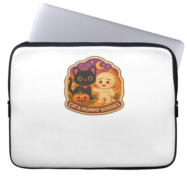 Cute Halloween Cat och Mummy Embroidery Patch Stic Laptop Fodral (Framsidan)
