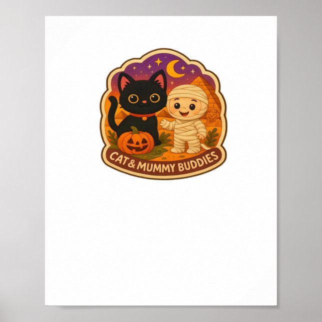 Cute Halloween Cat och Mummy Embroidery Patch Stic Poster (Framsidan)