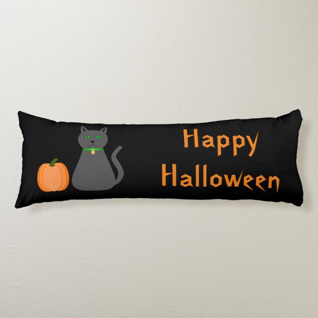 Cute Halloween Cat och Pumpkin-Anpassningsbar Kroppskudde (Framsidan)