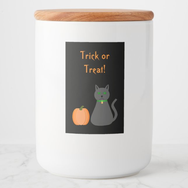 Cute Halloween Cat och Pumpkin-Anpassningsbar Mat Etikett (Framsida)