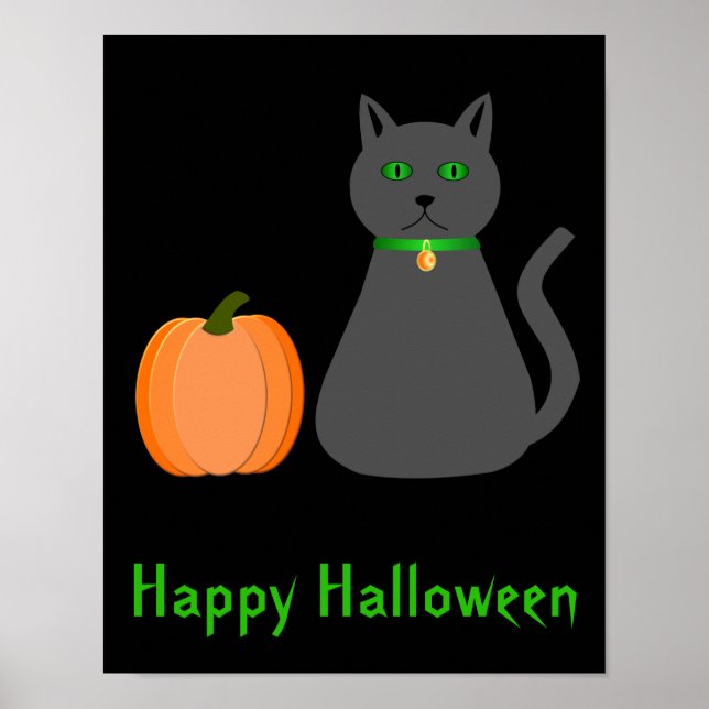 Cute Halloween Cat och Pumpkin-Anpassningsbar Poster (Framsidan)