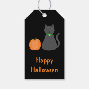 Cute Halloween Cat och Pumpkin-Anpassningsbar Presentetikett