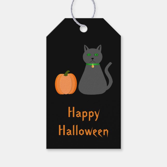 Cute Halloween Cat och Pumpkin-Anpassningsbar Presentetikett (Framsidan)