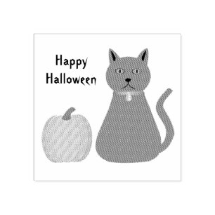 Cute Halloween Cat och Pumpkin-Anpassningsbar Stämpel
