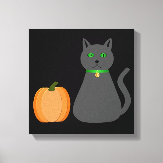 Cute Halloween Cat och Pumpkin Canvastryck (Framsida)