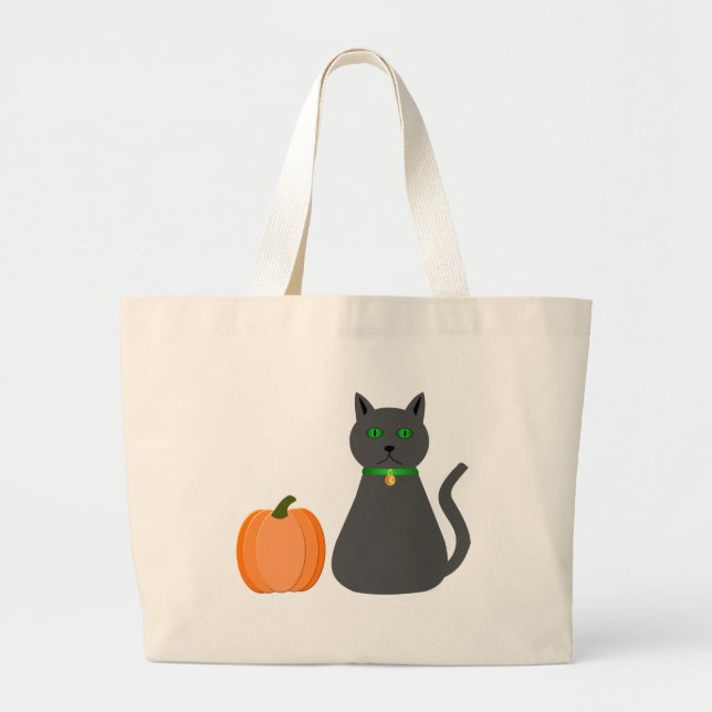 Cute Halloween Cat och Pumpkin Jumbo Tygkasse (Framsidan)