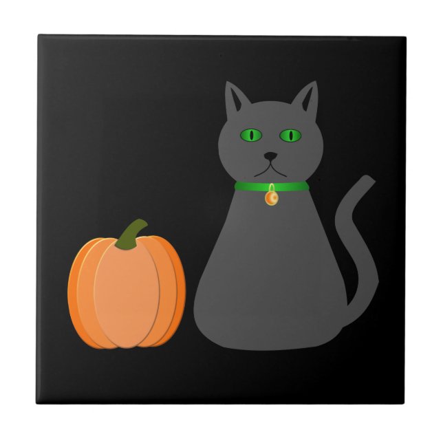 Cute Halloween Cat och Pumpkin Kakelplatta (Framsidan)