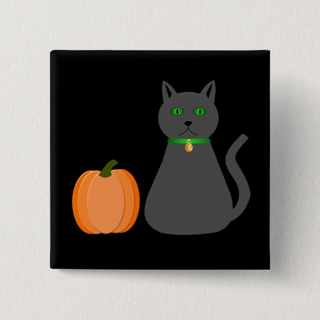 Cute Halloween Cat och Pumpkin Knapp (Framsida)