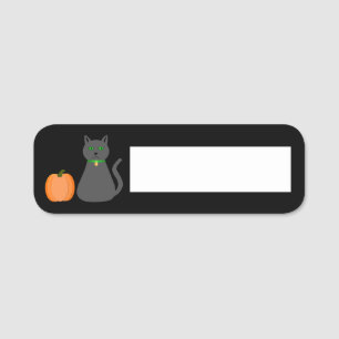 Cute Halloween Cat och Pumpkin Namnbricka