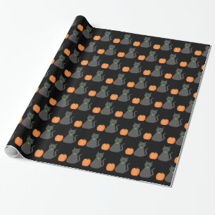 Cute Halloween Cat och Pumpkin Patterned Presentpapper