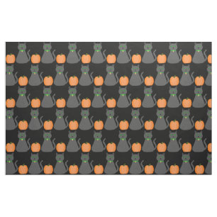 Cute Halloween Cat och Pumpkin Patterned Tyg