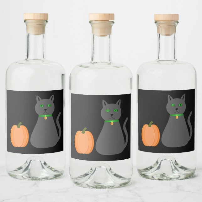Cute Halloween Cat och Pumpkin Spritflaskor Etikett (Flaskor)