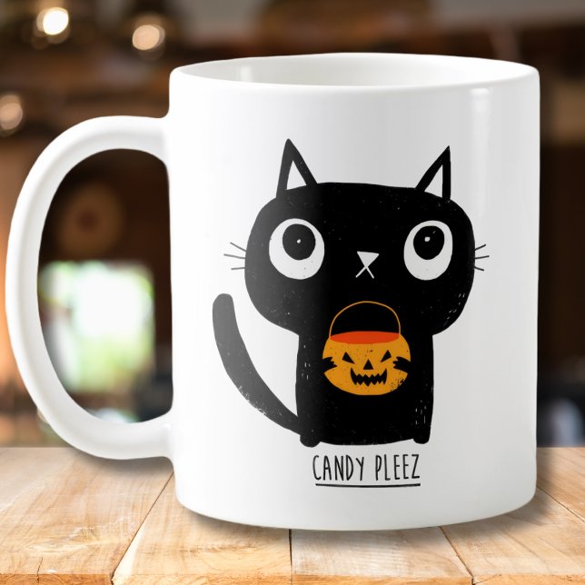 Cute Halloween Cat som ber om godis Kaffemugg (Skapare uppladdad)