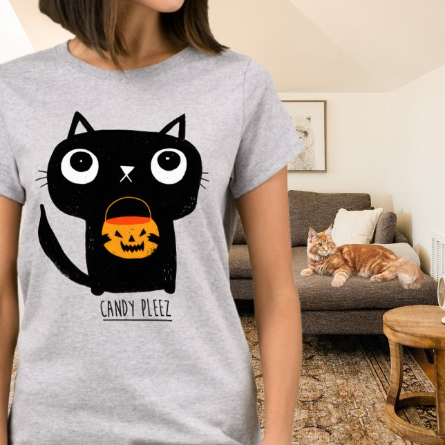 Cute Halloween Cat som ber om godis T Shirt (Skapare uppladdad)