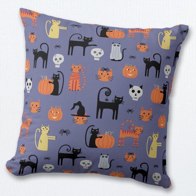 Cute Halloween Cat Spooky Kudde (Cute Halloween Cat throw pillow)