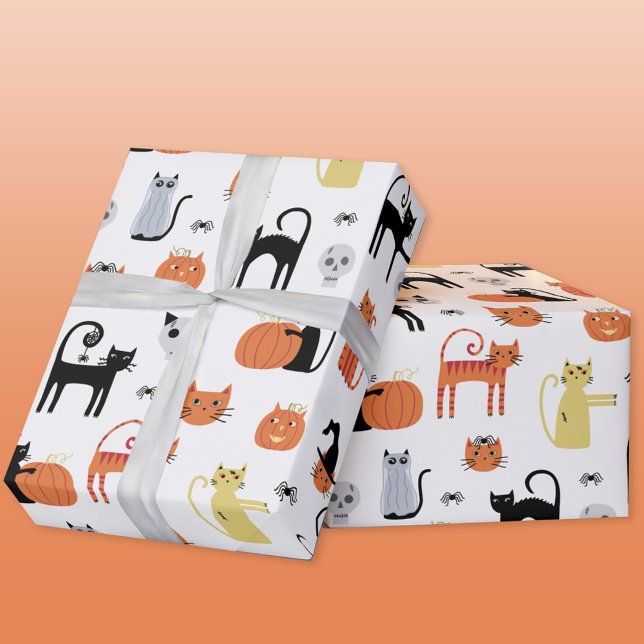 Cute Halloween Cat Spooky Presentpapper (Halloween cats fun gift wrapping paper roll)