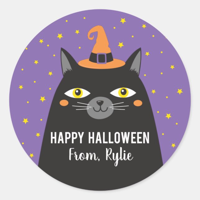 Cute Halloween Cat Sticker Runt Klistermärke (Framsida)