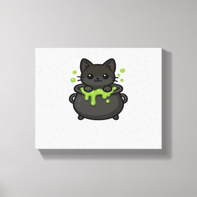Cute Halloween Cat Sticker - Witch Hat, Pumpkin an Canvastryck (Framsida)