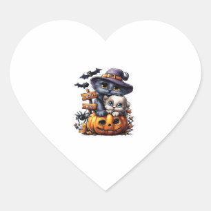 Cute Halloween Cat Sticker - Witch Hat, Pumpkin an Hjärtformat Klistermärke