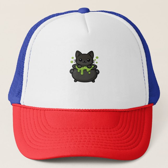 Cute Halloween Cat Sticker - Witch Hat, Pumpkin an Keps (Framsida)