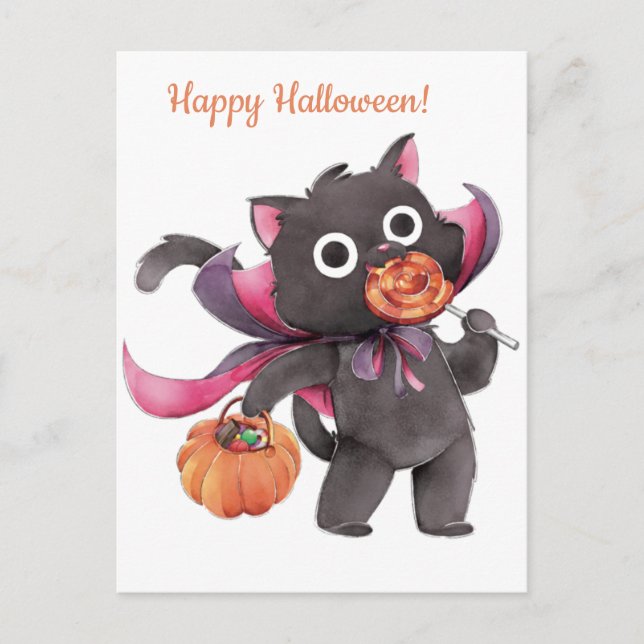 Cute Halloween Cat-vykort Vykort (Framsida)
