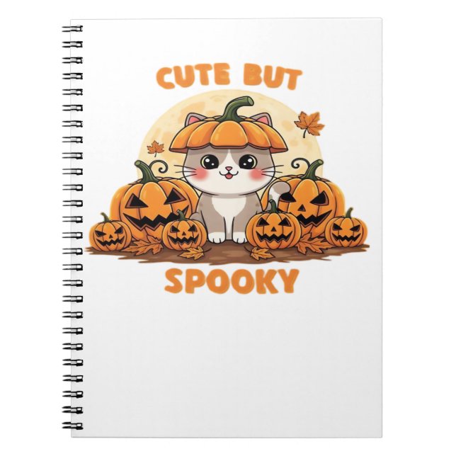 Cute Halloween Cat with Pumpkins - Kawaii Spooky F Anteckningsbok (Framsidan)