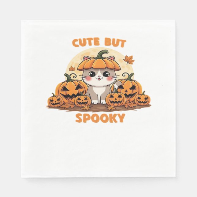 Cute Halloween Cat with Pumpkins - Kawaii Spooky F Pappersservett (Framsidan)