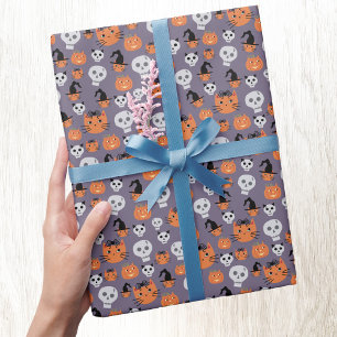Cute Halloween Cats and Döskallars Spooky Presentpapper