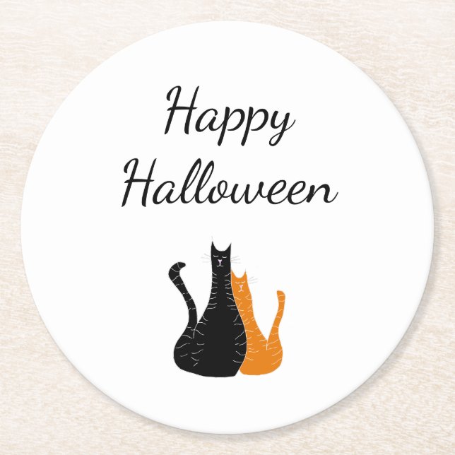 Cute Halloween Cats Black Orange Underlägg Papper Rund (Framsidan)