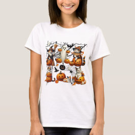 Cute Halloween Cats och Pumpkins T Shirt