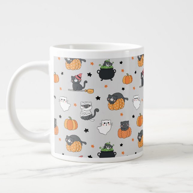Cute Halloween Cats och Spöken Mönster Jumbo Mugg (Vänster)