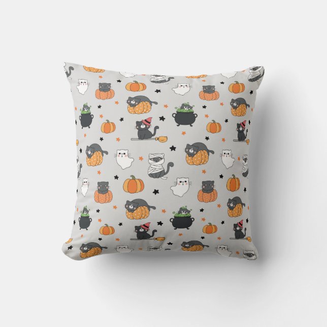Cute Halloween Cats och Spöken Mönster Kudde (Framsida)
