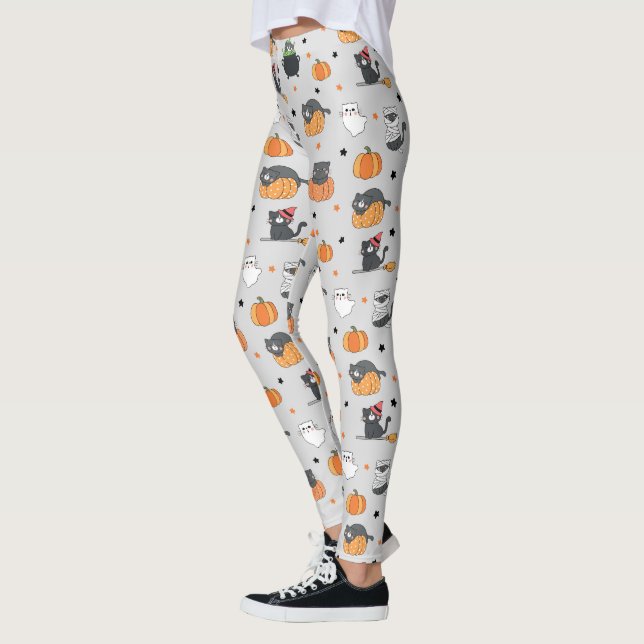 Cute Halloween Cats och Spöken Mönster Leggings (Vänster)