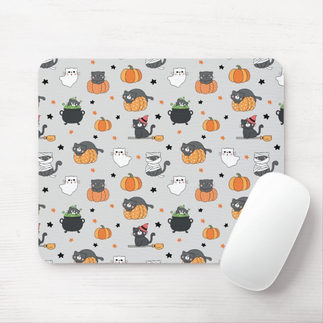 Cute Halloween Cats och Spöken Mönster Musmatta (Med mus)