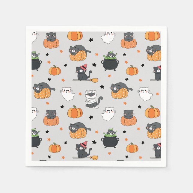 Cute Halloween Cats och Spöken Mönster Pappersservett (Framsidan)